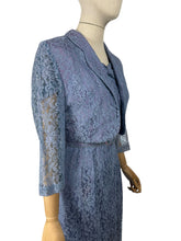Load image into Gallery viewer, Original 1950's Lavender Blue Lace Dress, Bolero and Jacket Set by Mynette - Bust 38
