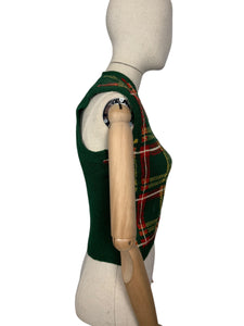 Original 1940's 1950's Green, Red, Yellow and White Tartan Waistcoat - Bust 32" 34"