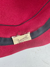 Load image into Gallery viewer, Original 1950's Red Felt Hat with Pleated Grosgrain Trim by Jacoll *
