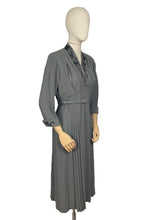 Load image into Gallery viewer, Original 1940&#39;s Grey Wool Crepe Belted Dress with Beaded Bodice and Cuff Detail - Bust 38 *
