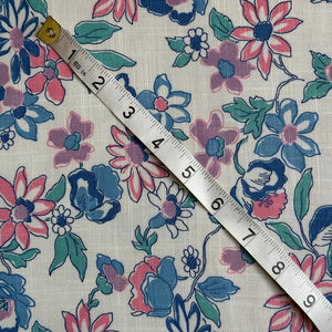 Original 1940's 1950's Floral Linen White, Blue, Green and Pink Tootal Brand Dressmaking Fabric - 35" x 66"