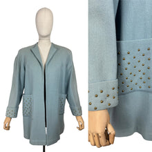 Load image into Gallery viewer, Original 1940&#39;s Wool Jacket in Soft Blue with Studded Cuffs and Pockets - Bust 36 38
