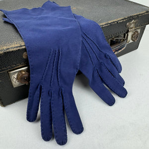 Original 1930's Navy Blue French Cotton Gauntlet Gloves by Neyret Le Sphinx, Paris - Size 6