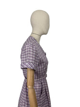 Load image into Gallery viewer, Original 1950&#39;s Lilac, Black, White and Grey Belted Check Dress by Roxanne Adams - Bust 38
