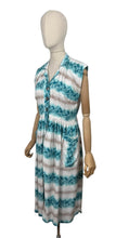 Load image into Gallery viewer, Original 1950&#39;s Floppy Cotton Day Dress in White, Brown and Turquoise Blue - Bust 36
