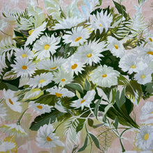 Load image into Gallery viewer, Original 1950’s Jacqmar Pure Silk Scarf with Marguerite Daisies in Blush, Green and White
