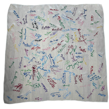Load image into Gallery viewer, Original 1940&#39;s 1948 Dated White Artificial Silk Scarf with Vibrant Embroidered Signatures
