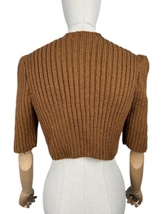 1940's Reproduction Hand Knitted Bolero in Rust Brown Acrylic - Bust 34 36 38 40