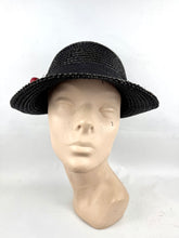 Load image into Gallery viewer, Original 1930's Black Straw Cloche Hat with Charming Red Cherry Trim *
