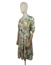 Load image into Gallery viewer, Original 1950&#39;s Pretty Pink, Yellow, Blue and Green Floral Day Dress in Artificial Silk - Bust 36 *
