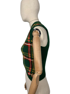 Original 1940's 1950's Green, Red, Yellow and White Tartan Waistcoat - Bust 32" 34"