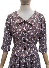Load image into Gallery viewer, Original 1950's White and Brown Novelty Print Pine Cone Dress and Jacket Set - Bust 34
