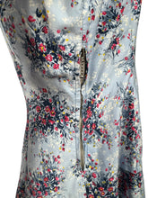 Load image into Gallery viewer, Original 1950&#39;s Floppy Blue Cotton Day Dress with Floral Sprays in Red, Yellow and White - Bust 38 40
