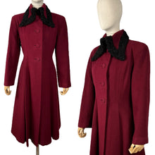 Load image into Gallery viewer, Exceptional Original 1930&#39;s 1940&#39;s Burgundy Wool Princess Coat with Astrakhan Collar - Bust 38
