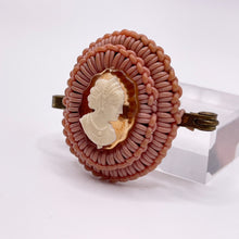 Load image into Gallery viewer, Original 1940&#39;s Dusky Pink Wartime Make Do and Mend Wire Brooch with Cameo Button Middle
