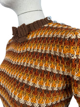 Load image into Gallery viewer, Reproduction 1940&#39;s Waffle Stripe Jumper with Bow Neck in Autumnal Shades of Brown and Rust with Cream Accent - Knitted from a Wartime Pattern - Bust 34 36
