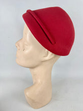 Load image into Gallery viewer, Original 1950's Red Close Fitting Felt Hat with Bow Trim by Jacoll
