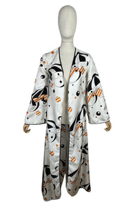 Original Vintage 1960's 1970's White, Black and Orange Robe with Novelty Umbrella Print - Bust 34 36