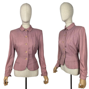 Original 1940's Pretty Pink Lightweight Wool Single Breasted Jacket - Bust 36 38
