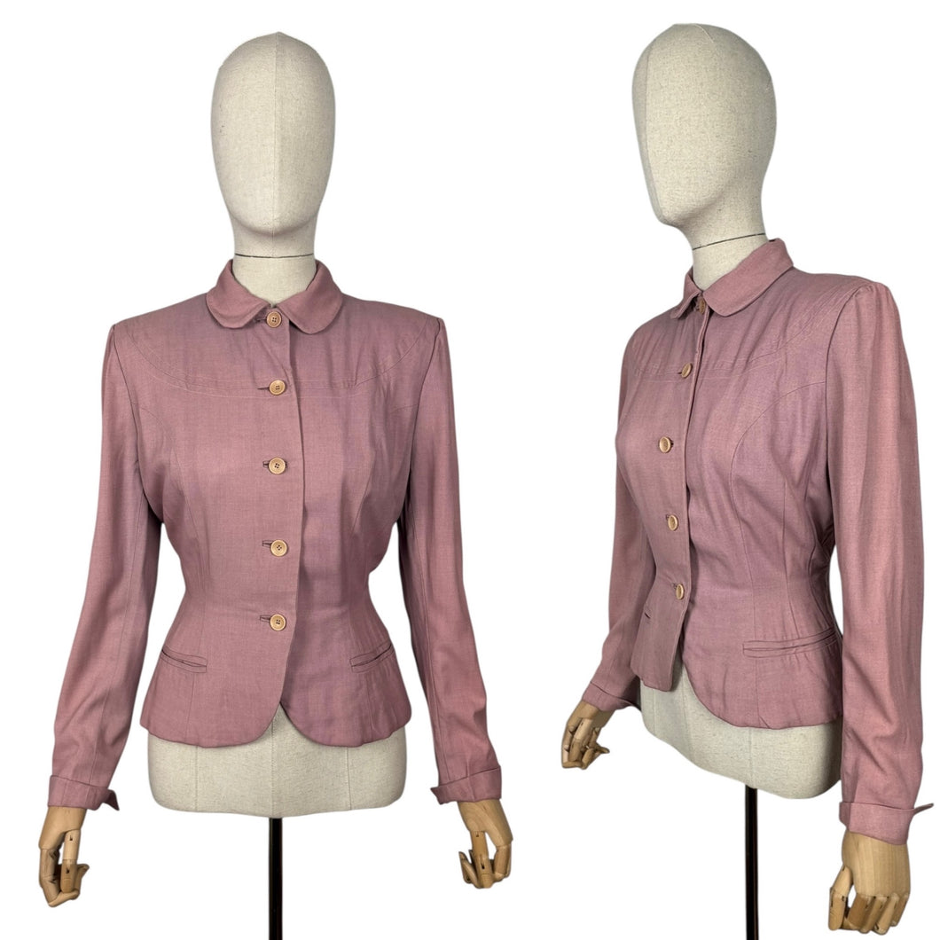 Original 1940's Pretty Pink Lightweight Wool Single Breasted Jacket - Bust 36 38