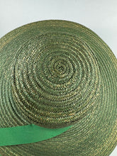 Load image into Gallery viewer, Original 1950’s Hudson Bay Large Green Straw Sun Hat with Grosgrain Trim
