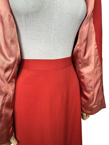 Original 1940's Lightweight Red Wool Suit by Strauss-Hirshberg's - Bust 40