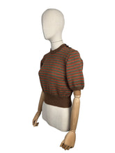 Load image into Gallery viewer, Reproduction 1940&#39;s Hand Knitted Jumper in Brown, Rust and Green Stripes - Bust 36 38
