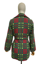 Load image into Gallery viewer, 1960's or 1970's Welsh Wool Tapestry Belted Coat in Green, Red and Yellow - Bust 34
