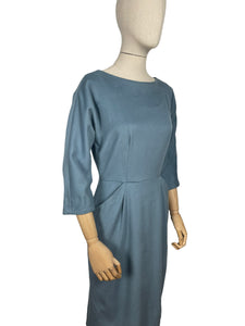 Original 1950's Blue Wool Wiggle Dress with Pockets by John Crowther - Bust 36 *