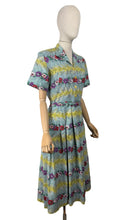 Load image into Gallery viewer, Fabulous Original Late 1940's or Early 1950's Vibrant Floral Stripe Cotton Belted Day Dress - Bust 38 40
