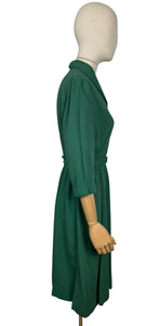 Original 1940’s Green Cotton Belted Day Dress - Bust 38 40