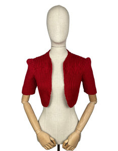 1940's Reproduction Hand Knitted Bolero in Christmas Red - B34 36 38 40 42