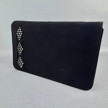 Load image into Gallery viewer, Original 1940&#39;s 1950&#39;s Black Fabric Covered Clutch Bag with Diamond Trio Paste Trim
