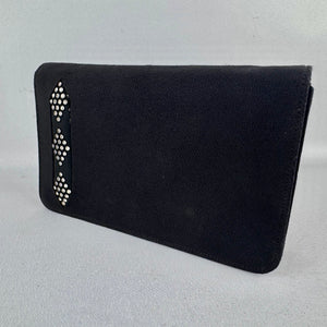 Original 1940's 1950's Black Fabric Covered Clutch Bag with Diamond Trio Paste Trim