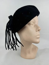 Load image into Gallery viewer, Original 1950's Stylish French Black Felt Hat with Polka Dots and Tassel Trim by Isaure PARIS
