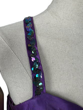 Load image into Gallery viewer, Original 1950&#39;s Purple Satin Evening Dress with Beautiful Sequin Detail - Bust 40 *
