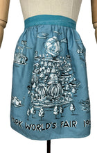 Load image into Gallery viewer, Original 1960&#39;s Blue, Black and White Cotton Pinny from New York World&#39;s Fair 1964 1965 - Waist 26 *
