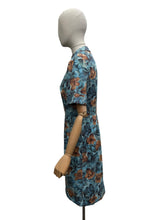 Load image into Gallery viewer, Original 1950's Blue and Brown Floral Cotton Day Dress - Bust 34 36
