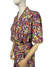 Load image into Gallery viewer, Original 1930&#39;s Volup Betty Barley Floral Silk Dress in Rust, Purple, Green and Cream - Bust 40
