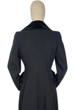 Load image into Gallery viewer, Original 1940&#39;s Zissman Model Black Wool Double Breasted Princess Coat with Velvet Collar and Pocket Detail - AS IS - Bust 38
