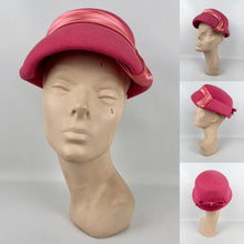 Load image into Gallery viewer, Original 1950&#39;s Fuchsia Pink Felt Hat with Pleated Satin Trim and Felt Bow
