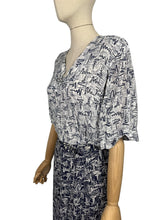 Load image into Gallery viewer, Original 1940's Volup Dress and Jacket Set in White and Navy Blue with Original Belt - Bust 44 46
