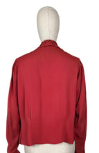 Load image into Gallery viewer, Original 1930&#39;s Rust Long Sleeved Crepe Blouse with Broderie Anglaise Trim - Bust 38 40
