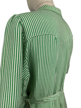 Load image into Gallery viewer, Original 1940&#39;s White and Green Candy Stripe Heavy Linen Button Front Belted Day Dress - Bust 40 42 *
