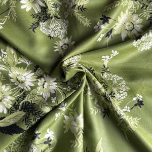 Original 1950's Green Floral Cotton Fabric with Calpreta Permanent Lustre Finish - 35" x 140" *