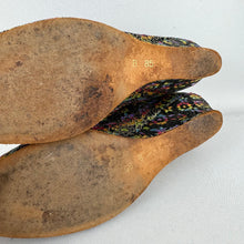 Load image into Gallery viewer, Original 1950’s Rainbow Floral Lounge Shoes with Gold Bow Trim - Charming Slippers - Size 5.5 or 6 *
