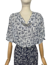 Load image into Gallery viewer, Original 1940's Volup Dress and Jacket Set in White and Navy Blue with Original Belt - Bust 44 46
