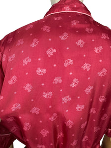 Original Volup 1940's Novelty Print Dressing Gown - Red with Pink Ornate Carriages - Bust 44 46 48