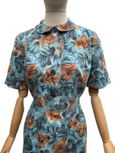Load image into Gallery viewer, Original 1950's Blue and Brown Floral Cotton Day Dress - Bust 34 36
