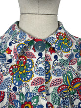 Load image into Gallery viewer, Original 1930&#39;s Crisp White Cotton Smock with Vibrant Floral Print in Blue, Green, Red and Yellow - Bust 34 36 38

